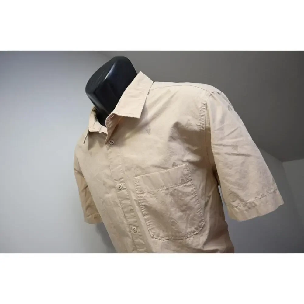 North Face Camp Shirt Tan Short Sleeve Hiking Pocket Button‎ Up Mens Large